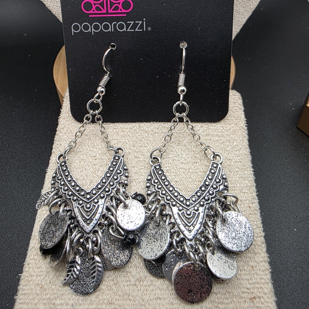 Paparazzi Textured Silver Chandelier Earrings (1708)